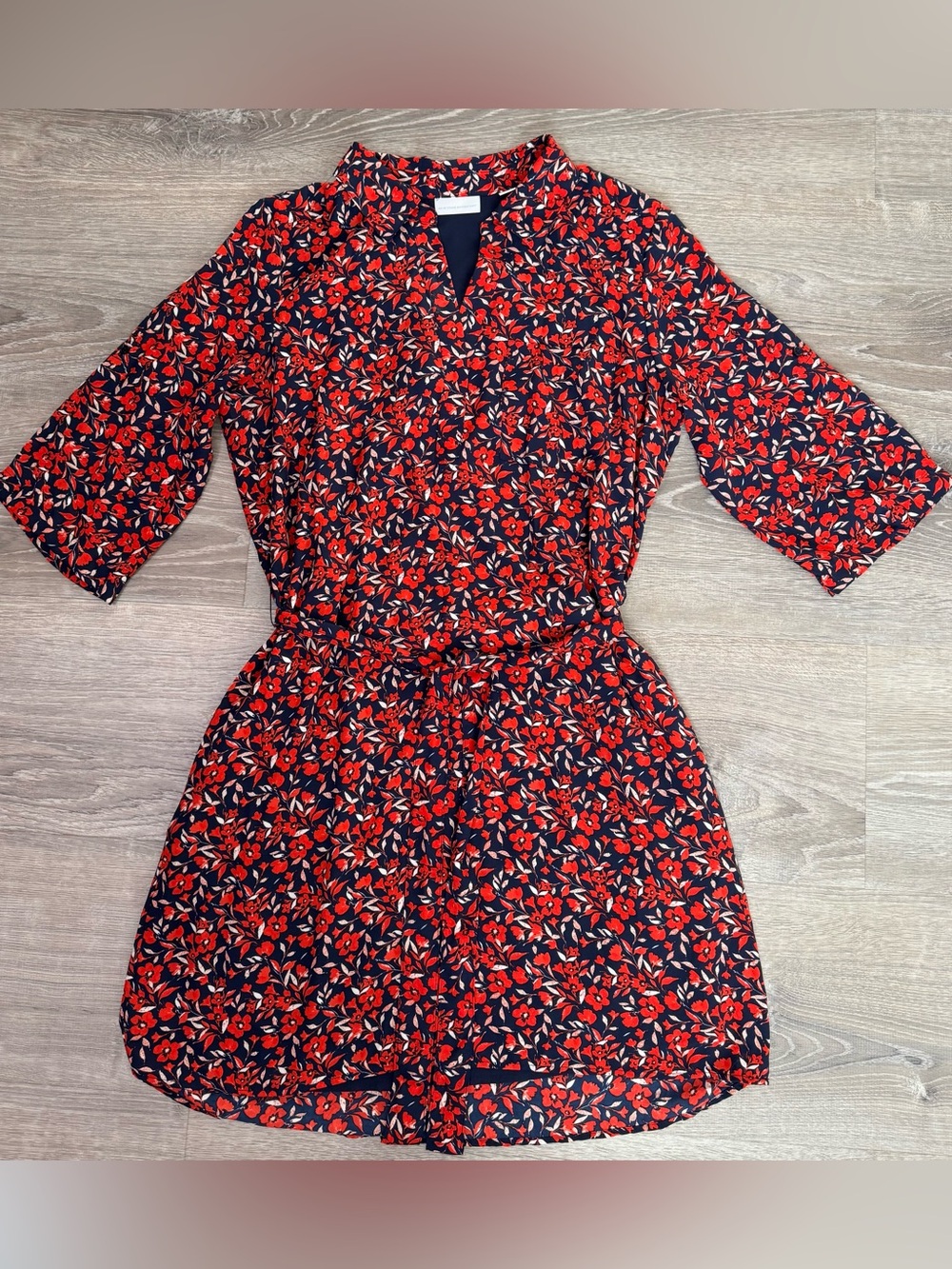 New York & Company Navy Dress with Red Floral Print
